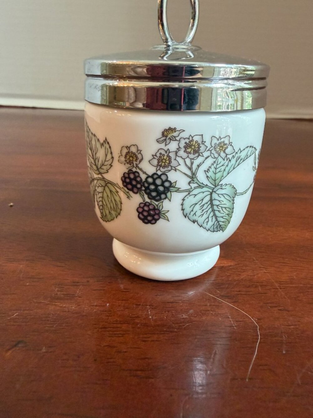 Royal Worcester Lavinia Porcelain Egg Coddler with Silver Plated Lid, England